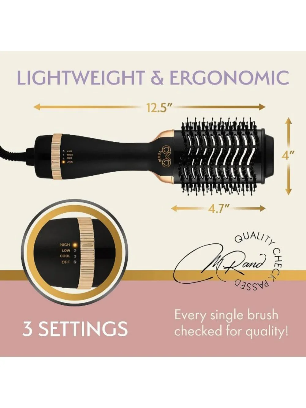 Professional Hot Air Brush & Volumizer for Women - 75MM Oval Blowout Dryer